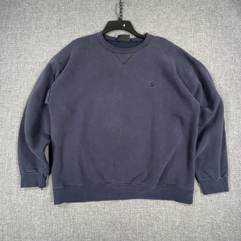 Vintage 90s Starter Sweatshirt Mens L Navy Blue Blank Boxy Streetwear Crewneck